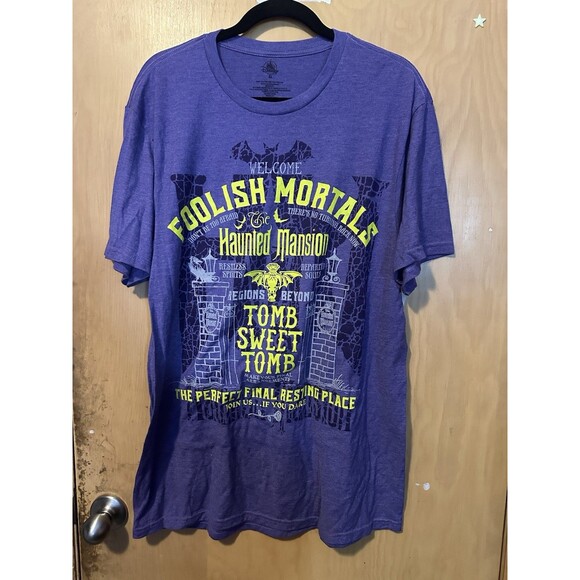 Disney Parks Haunted Mansion Foolish Mortals T-Shirt Purple XL Tomb Sweet Tomb - Picture 1 of 4